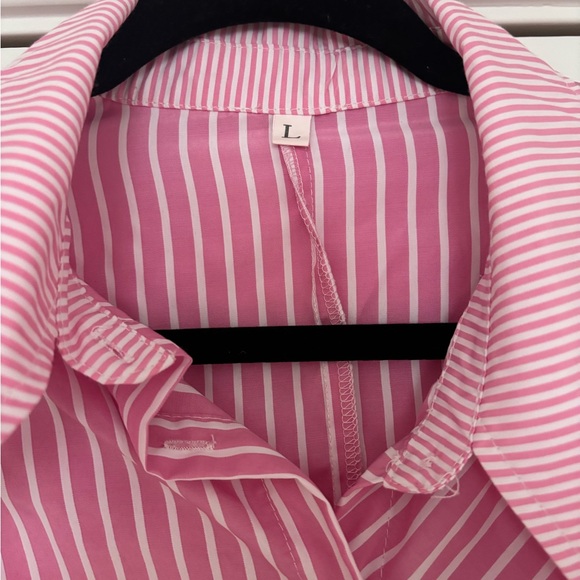 Pink & White Striped Button-Up Shirt Dress - Picture 4 of 9
